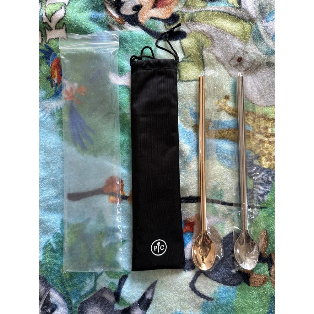 Pampered Chef 100131 Metal Spoon Straws (2) Gold And‎ Silver